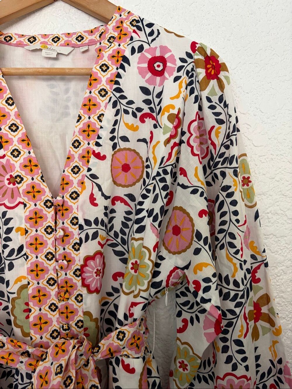 Boden Notch Neck Cotton Floral Dress Belted Fit & Flare D0098 Size 10R - Picture 7 of 13